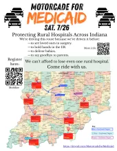 Motorcade for Medicaid Map of southern Indiana with route highlighted. https://tinyurl.com/MotorcadeForMedicaid